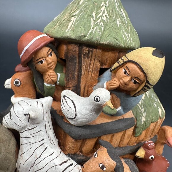 Noahs Ark Clay Figurine Folk Art Decor Maurelio Peru Animals Bible Religious - Picture 9 of 11